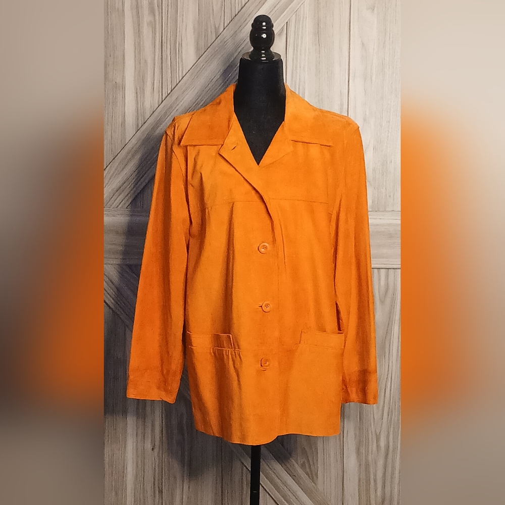 St. John's Bay Vibrant Orange Women's Blazer/Coat with MACHINE WASHABLE Leather.